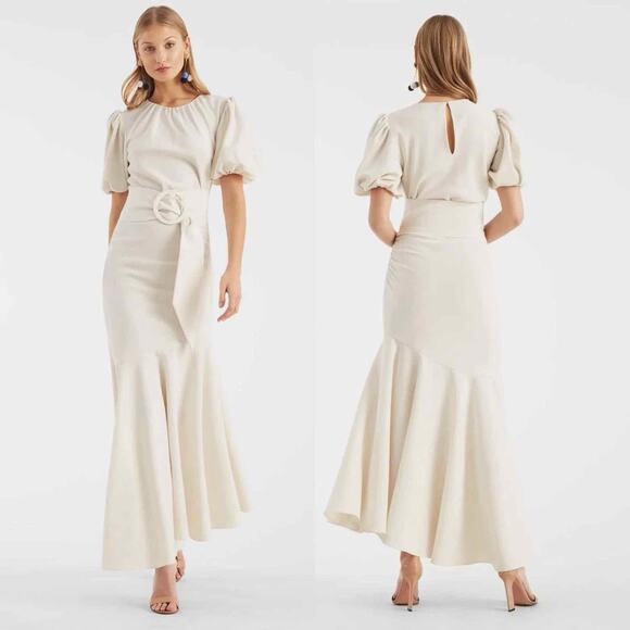 Sachin + Babi Camilla Belted Peplum Stretch Crepe Dress White Sz 16W - Picture 1 of 8